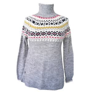 JOULES Kristi Gray Fair Isle Sweater Size 2 XS Funnel Neck